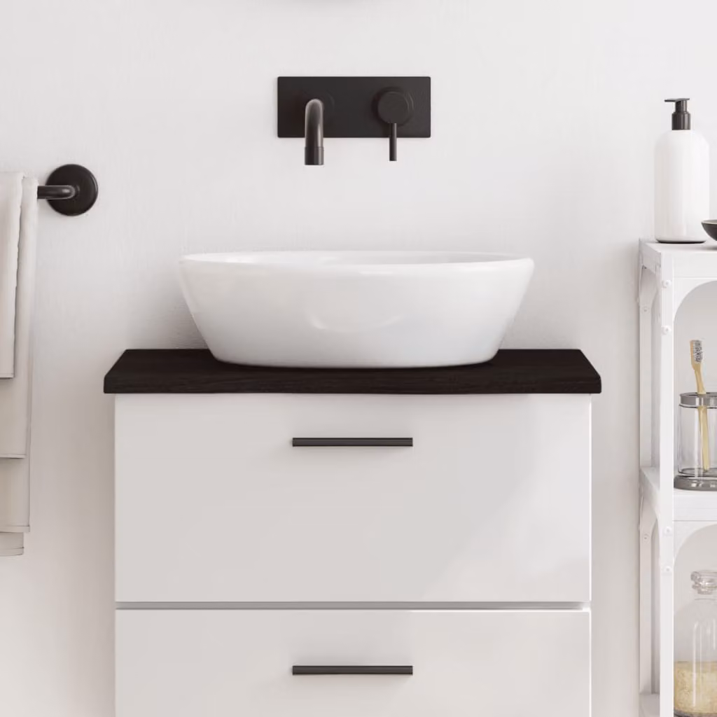 Piano da bagno vidaXL in legno massello trattato, colore marrone, L: 60 cm, P: 30 cm, H: 2 cm