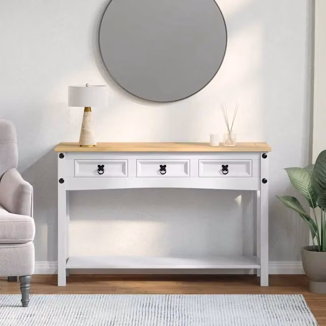 Tavolino rettangolare Corona bianco vidaXL in pino massello L/P/H: 114 x 34,5 x 73 cm