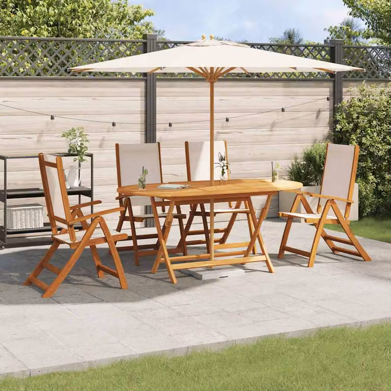 Set Pranzo da Giardino vidaXL in 5 Pezzi in Legno di Acacia e Textilene, Colore Marrone e Beige