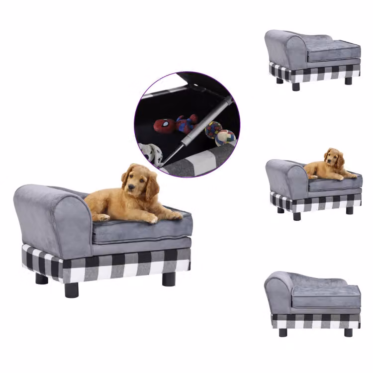 vidaXL Divano per cani grigio 57x34x36 cm peluche - Letti per cani