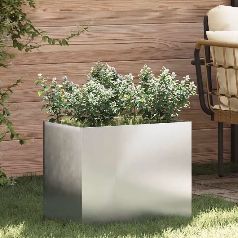 Vaso da giardino rettangolare vidaXL in acciaio zincato color argento L: 50 cm, P: 32 cm, H: 40 cm