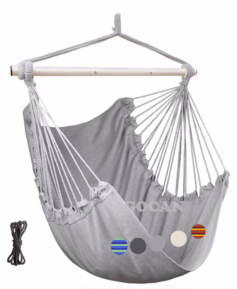 Sedia a dondolo in cotone con barra di supporto in metallo, 110 x 150 cm