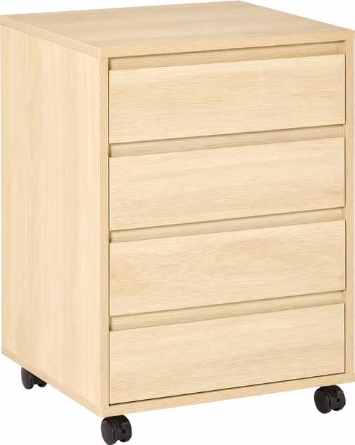 Mobiletto da ufficio HOMCOM con 4 cassetti scorrevoli in legno effetto legno chiaro e ruote