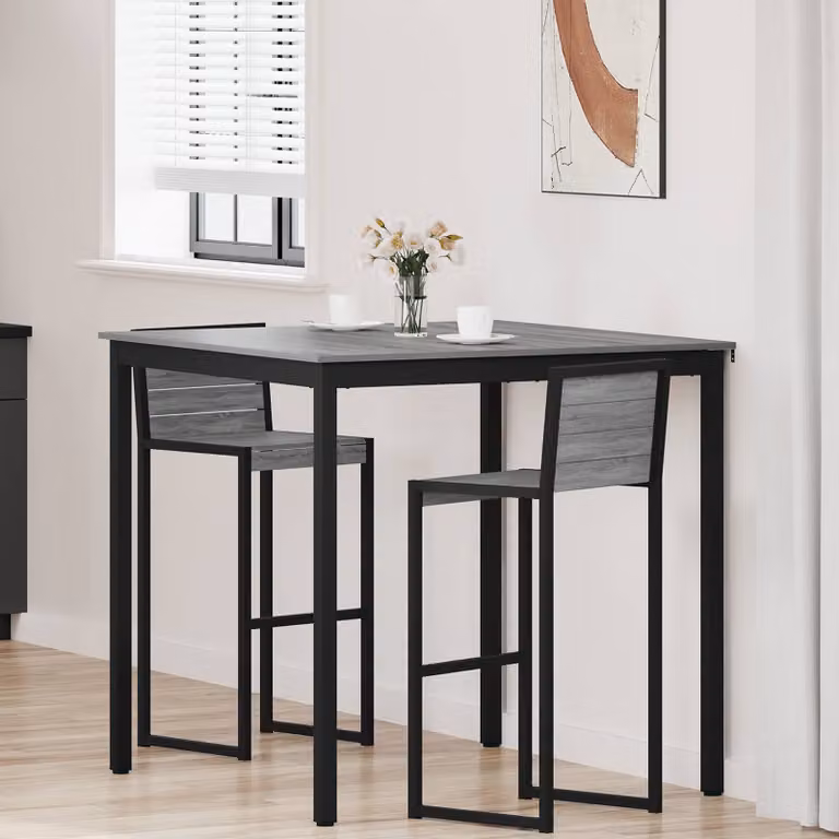 vidaXL Tavolo Bar Moderno Quadrato in MDF Laminato e Metallo, Grigio e Nero, L: 110 cm, P: 110 cm, H: 105 cm
