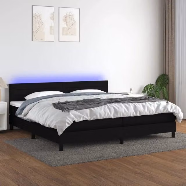Letto a Molle con Illuminazione LED e Porte USB vidaXL in Tessuto Nero L/P: 200 x 200 cm
