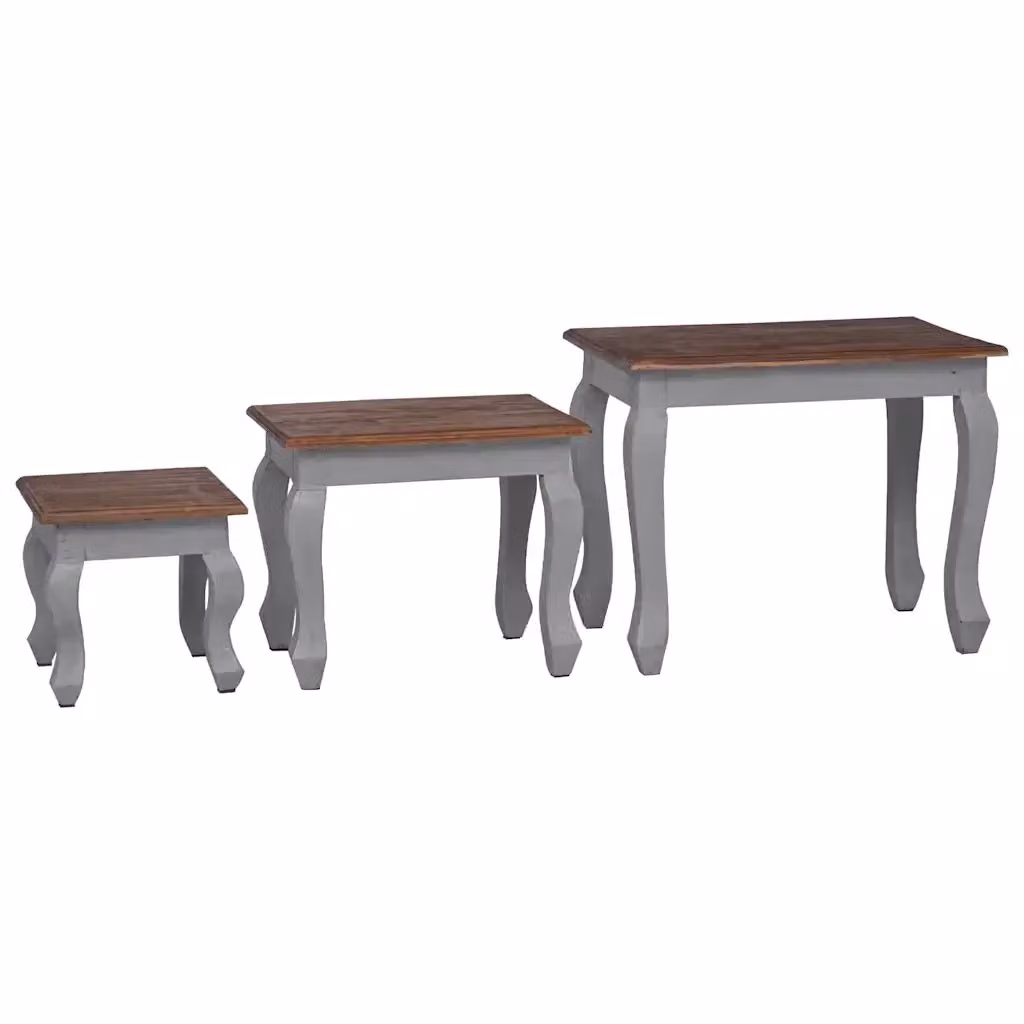 Set di 3 tavolini a incastro vidaXL in legno massello di mogano color marrone per soggiorno – 2