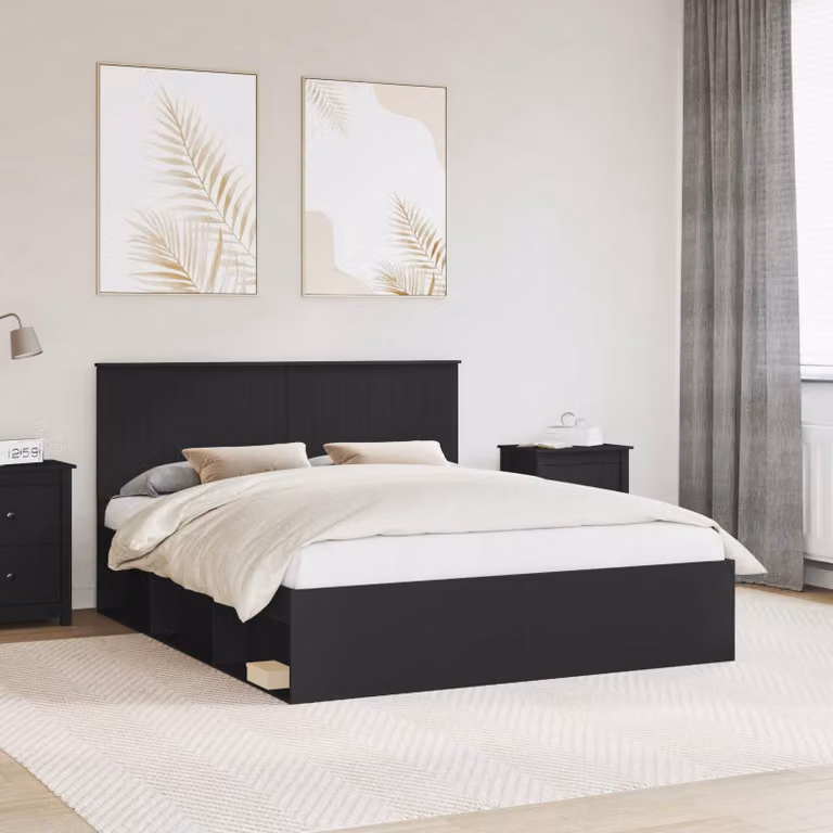 Struttura del letto moderna vidaXL in pino massello e MDF, colore nero, L 160 x P 200 cm