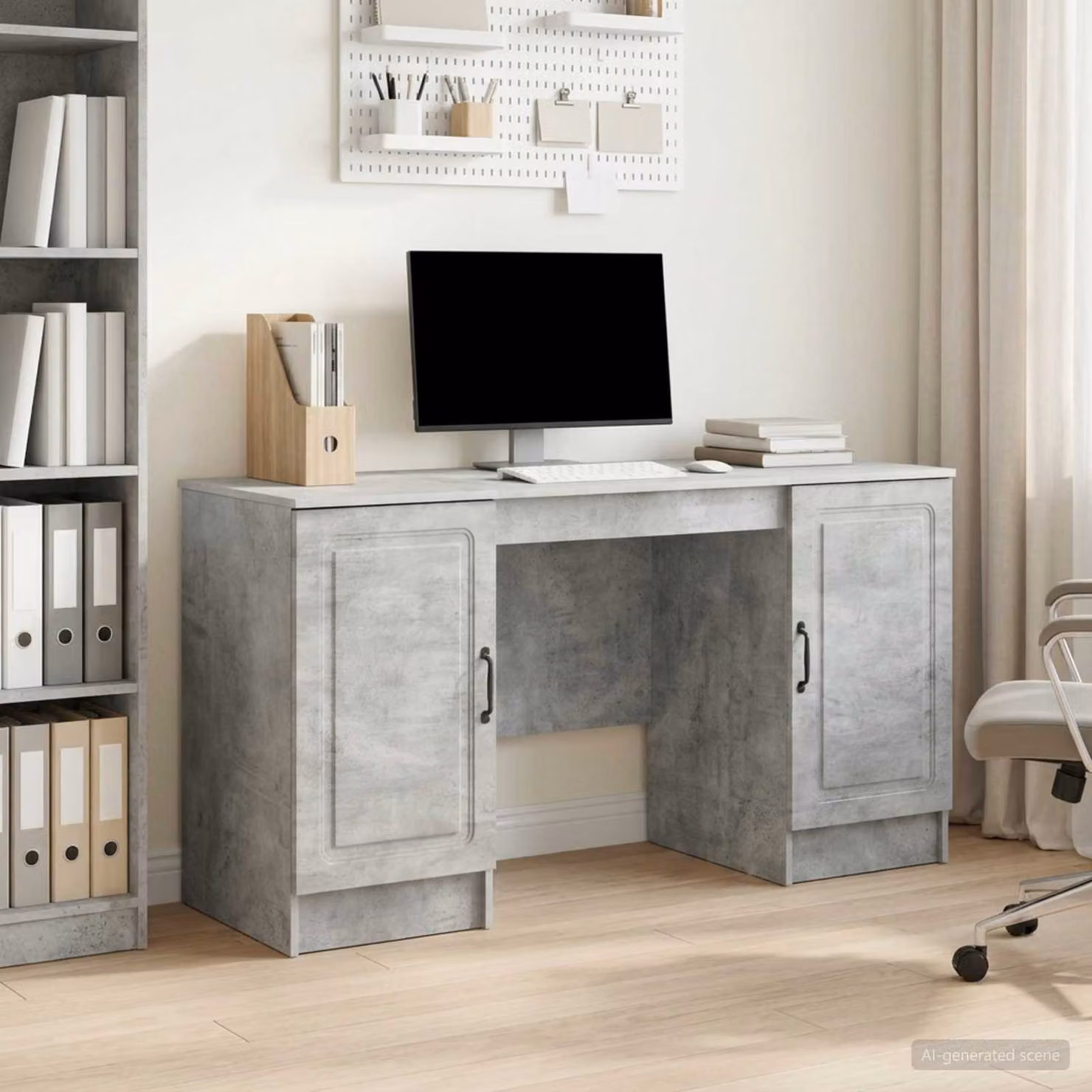 Scrivania moderna vidaXL in MDF laminato grigio, L 142,5 x P 50 x H 75 cm
