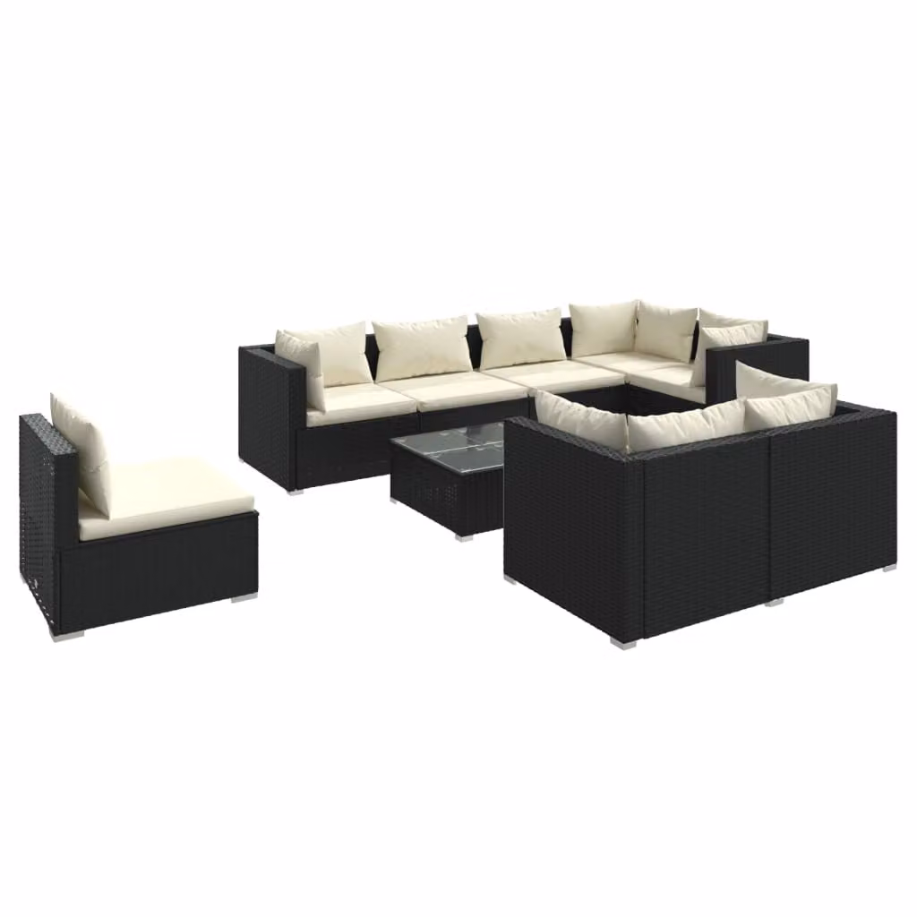 Set Divani da Giardino 9 pz con Cuscini in Polyrattan Nero