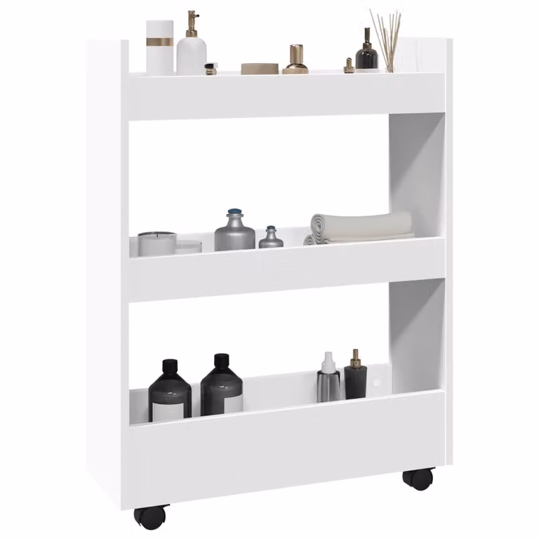 vidaXL Carrello portaoggetti stretto a 3 ripiani in MDF bianco moderno L: 20,0 cm, P: 22,0 cm, H: 80,0 cm