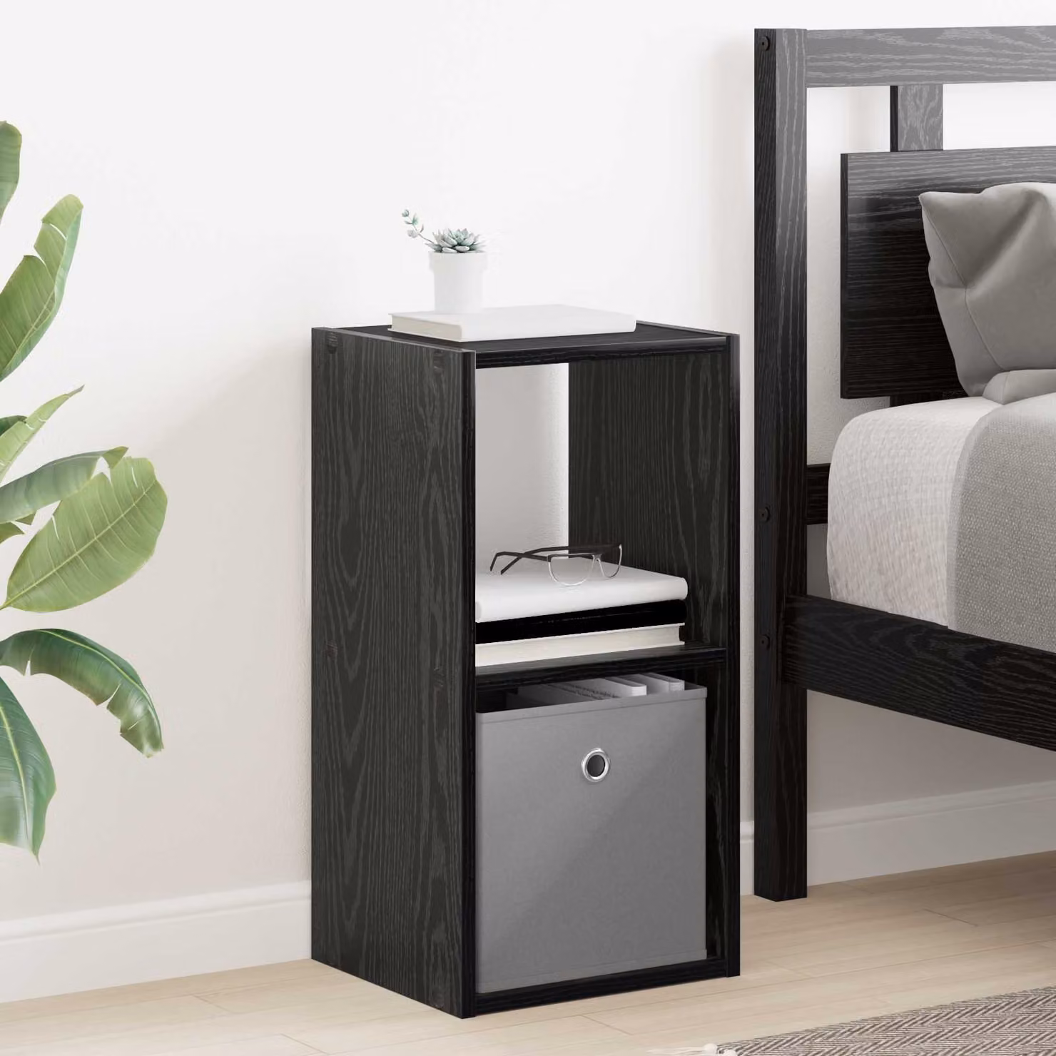 Comodino moderno vidaXL in legno MDF nero opaco L: 30,5 cm, P: 27 cm, H: 59,5 cm