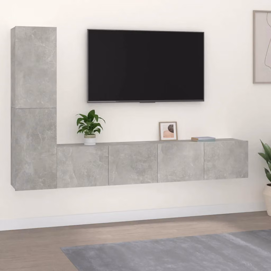 Set di 4 mobili porta TV vidaXL in legno e MDF grigio per soggiorno con montaggio a parete – 1