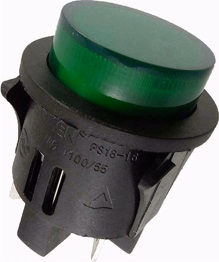 Interruttore a pressione da incasso ø 25 mm 250 V 16 A illuminato in verde ON-OFF