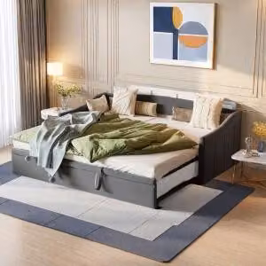 UnboxG Letto imbottito 90x200cm letto singolo con rete estraibile, letto in legno massiccio con rete a doghe, letto contenitore letto per ospiti letto da giorno, grigio