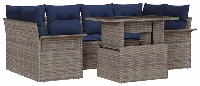 Set Divano da Giardino 7 pcs Grigio Rattan in Polipropilene