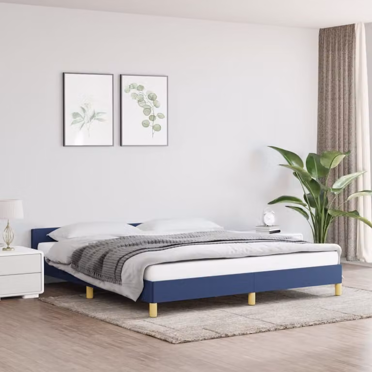 The Living Store Struttura letto con testiera blu 160x200 cm in tessuto