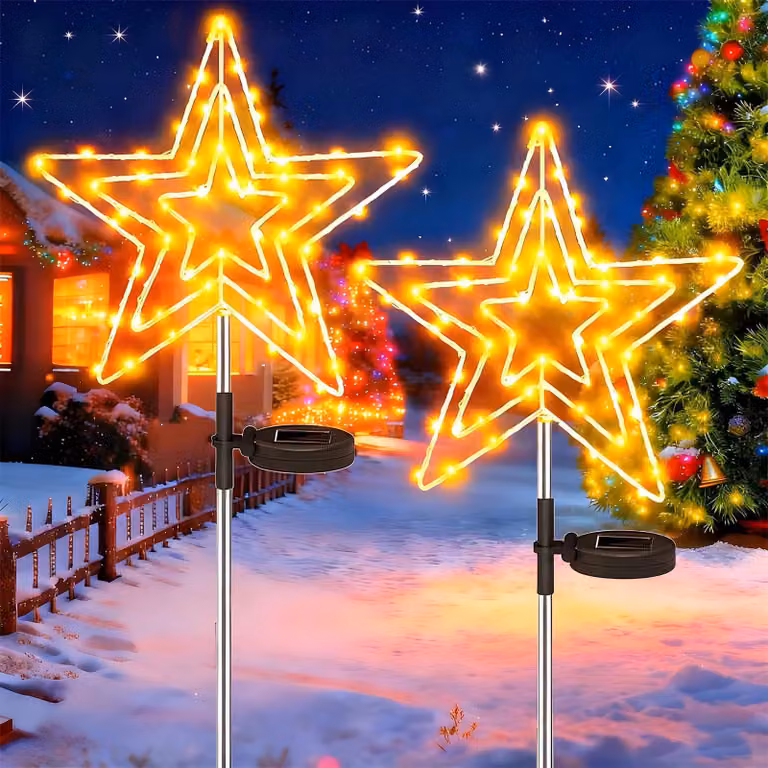 Lampade solari a LED, confezione da 2, 75 LED, luce bianca calda, per uso esterno