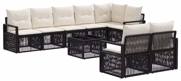Set Divano da Giardino 9 pcs Nero polyrattan