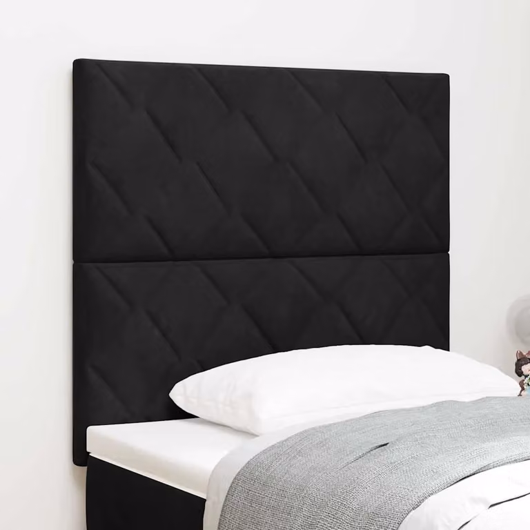 Testiera per letto vidaXL in velluto nero con struttura in legno di pino, Larghezza: 90 cm