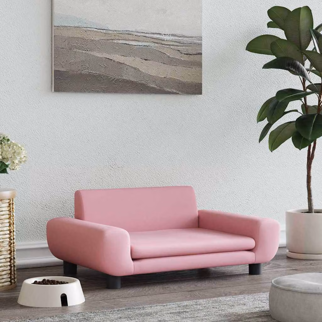 Lettino per cani vidaXL in velluto rosa con struttura in legno, L 70 cm x P 45 cm x H 33 cm