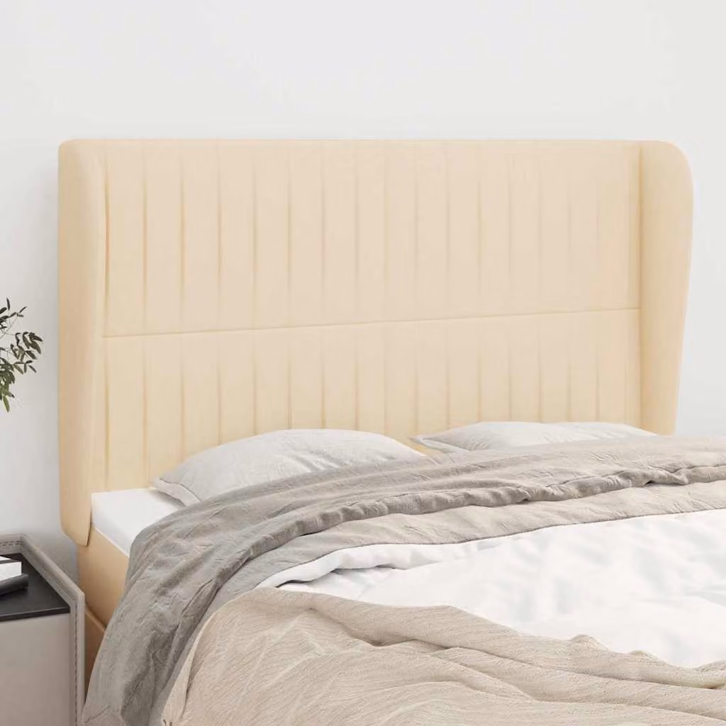 Testiera ad orecchio vidaXL in tessuto beige con struttura in legno L: 147 cm, P: 23 cm, H: 118/128 cm