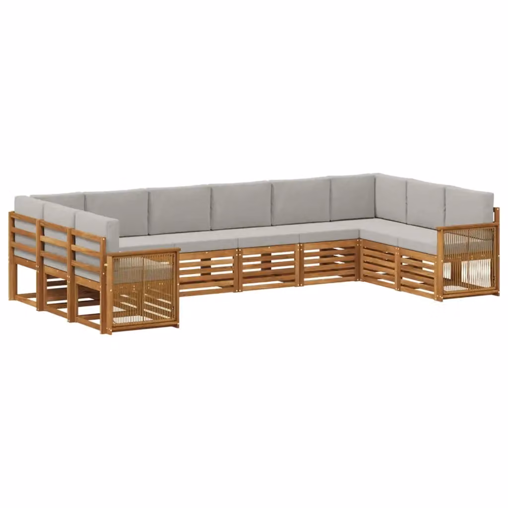 Set di divani da esterno a L vidaXL in legno di acacia con cuscini beige e grigi – 2