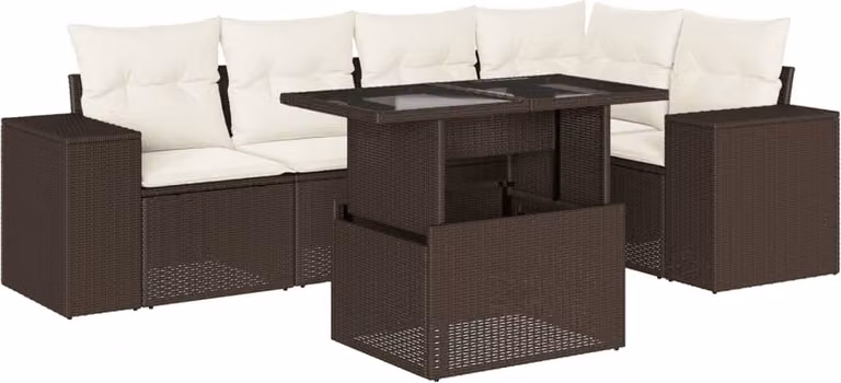Set Divano da Giardino 6 pz con Cuscini Marrone in Polyrattan