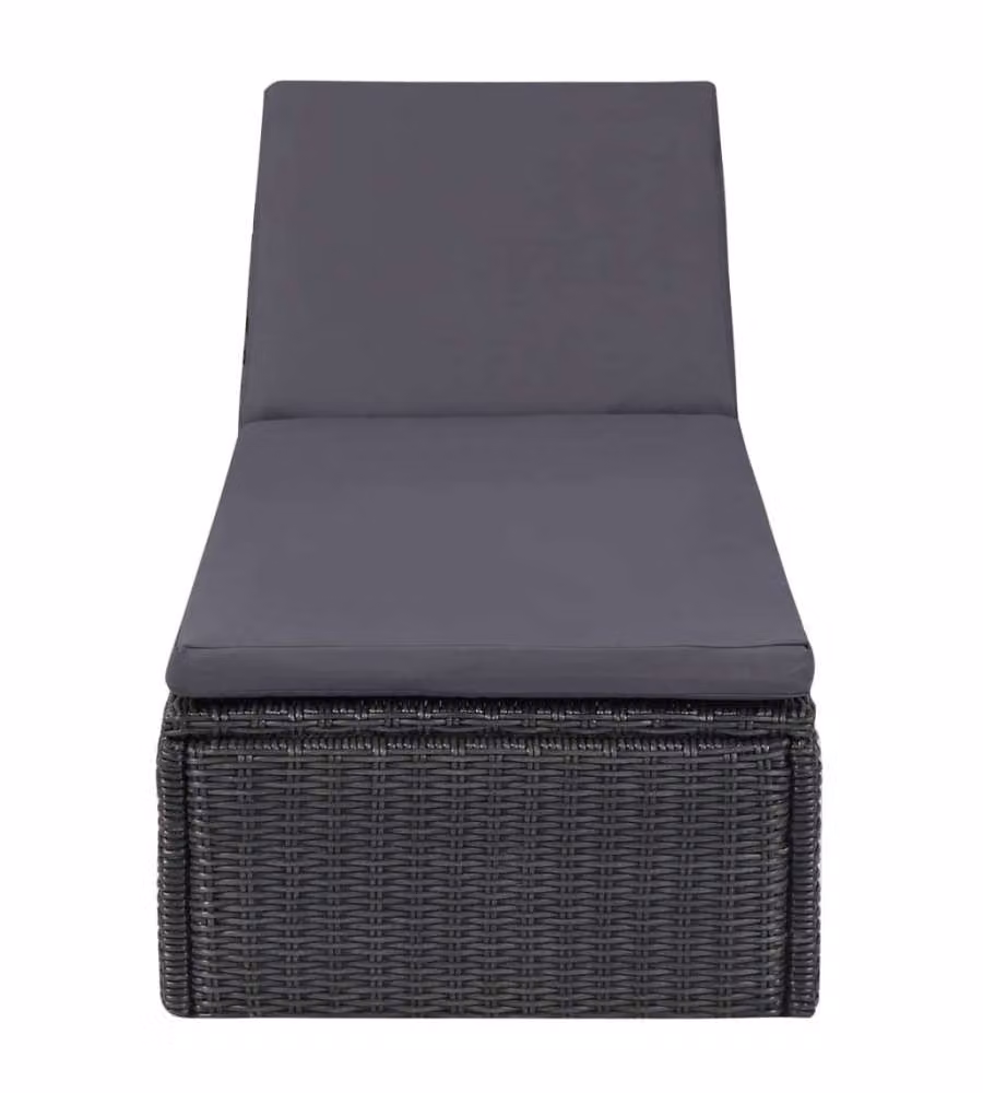 Lettino Prendisole in Polyrattan Nero e Grigio Scuro