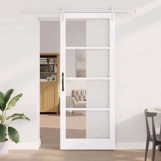 Porta scorrevole moderna vidaXL in legno e vetro, colore bianco, L: 93 cm, H: 232 cm