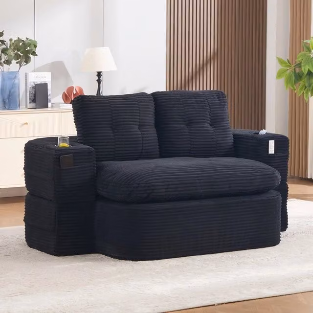 Divano letto 2 in 1 ¨C Minimal ¨C nero in corda con braccioli regolabili porta bevande schienale alto