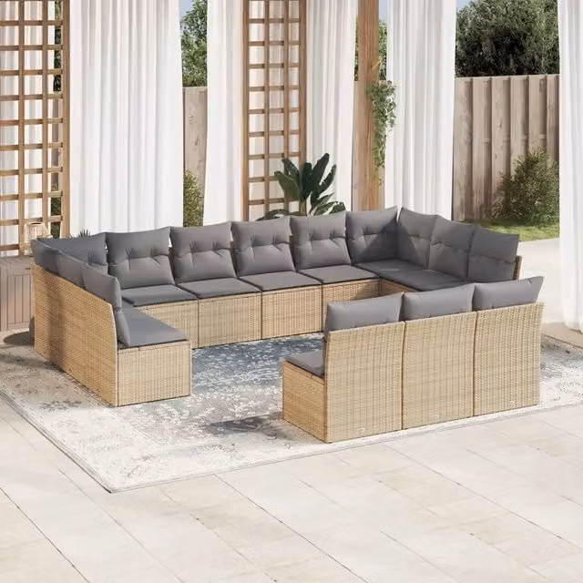 Set Divano da Giardino VIDAXL a Forma a U in Polyrattan con Cuscini Beige, 13 Pezzi