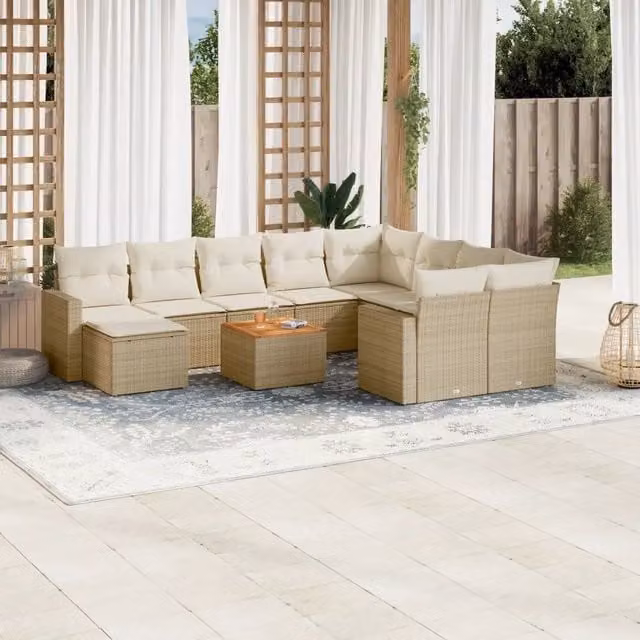 Set di Divani da Giardino Moderno VIDAXL in Polyrattan con Cuscini Beige, 11 Pezzi