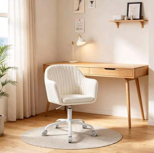 Sedia da ufficio 58 x 58,5 x 79,5-87 cm bianco crema – regolabile e girevole