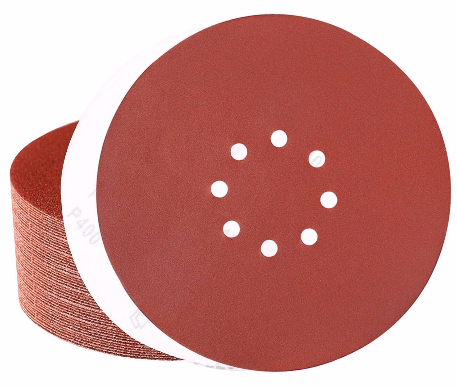 Carta abrasiva da 225 mm con sistema di fissaggio a velcro, 8 fori, grana 400, confezione da 50 pezzi, per levigatrici per cartongesso