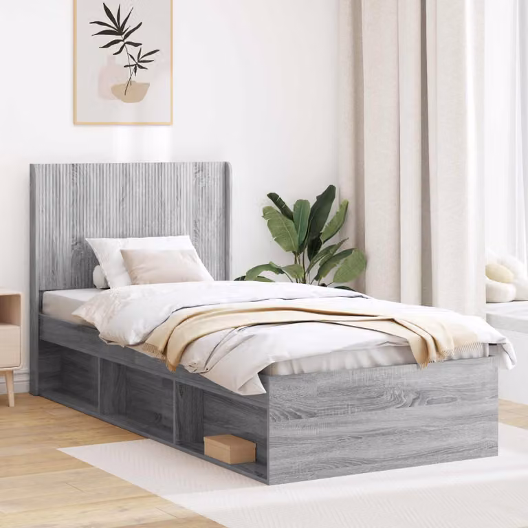 Testiera Letto vidaXL Sonoma grigio in legno ingegnerizzato con ripiani integrati