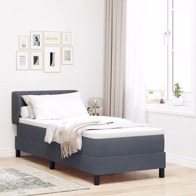 Letto a molle con testiera in velluto grigio vidaXL L/P/H: 80 x 200 cm