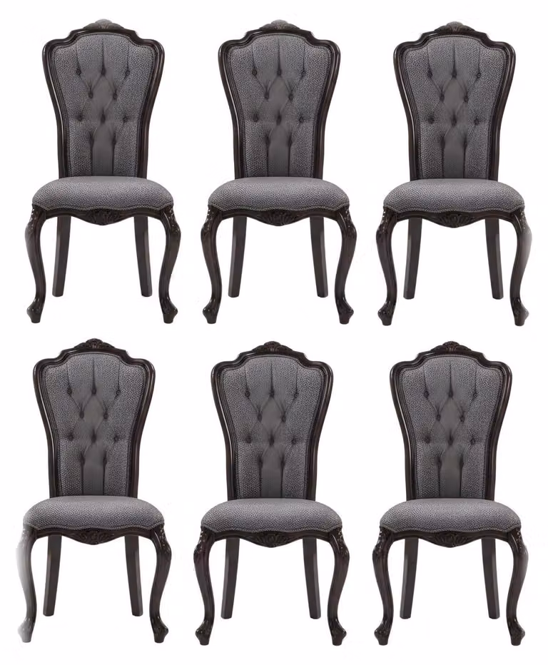 Sedia in stile classico, colore nero, struttura in legno, schienale imbottito
