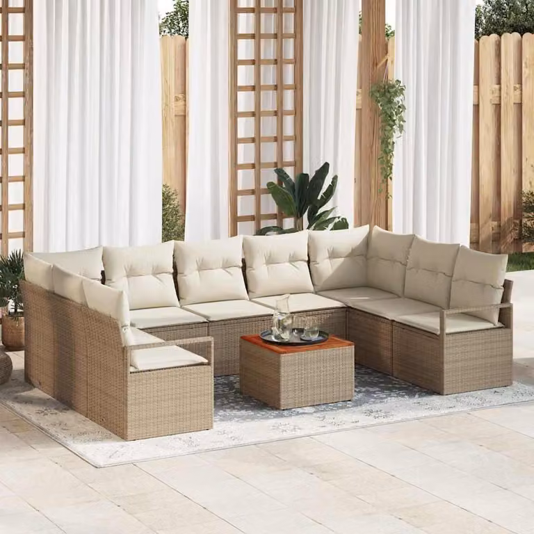Maison Exclusive - Set Divano da Giardino con cuscino 10 pcs Beige Poly Rattan