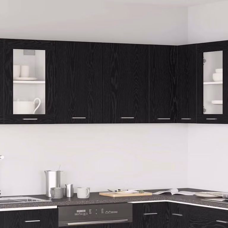 Armadio pensile da cucina moderno vidaXL Lyon Nero con ante a battente e ripiani interni L: 80 cm, P: 31 cm, H: 60 cm