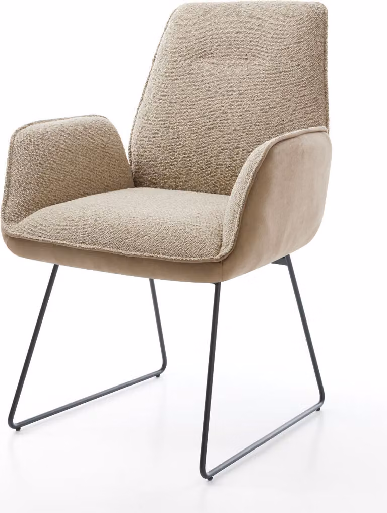 DELIFE Sedia da pranzo Zoa-Flex, mix di materiali, color fango, base a slitta nera, molle insacchettate