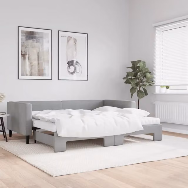 Divano Letto Estraibile Materassi Grigio Chiaro 90x200 Tessuto 3196596