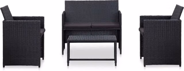 Set Divani da Giardino 4 pz con Cuscini in Polyrattan Nero 46390