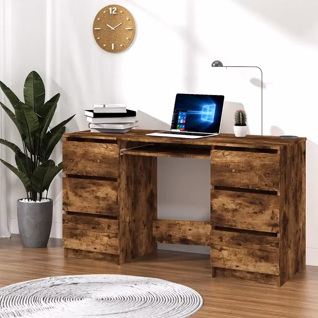 Scrivania da ufficio minimalista in legno rovere color marrone L: 140 cm, P: 50 cm, H: 77 cm – 2