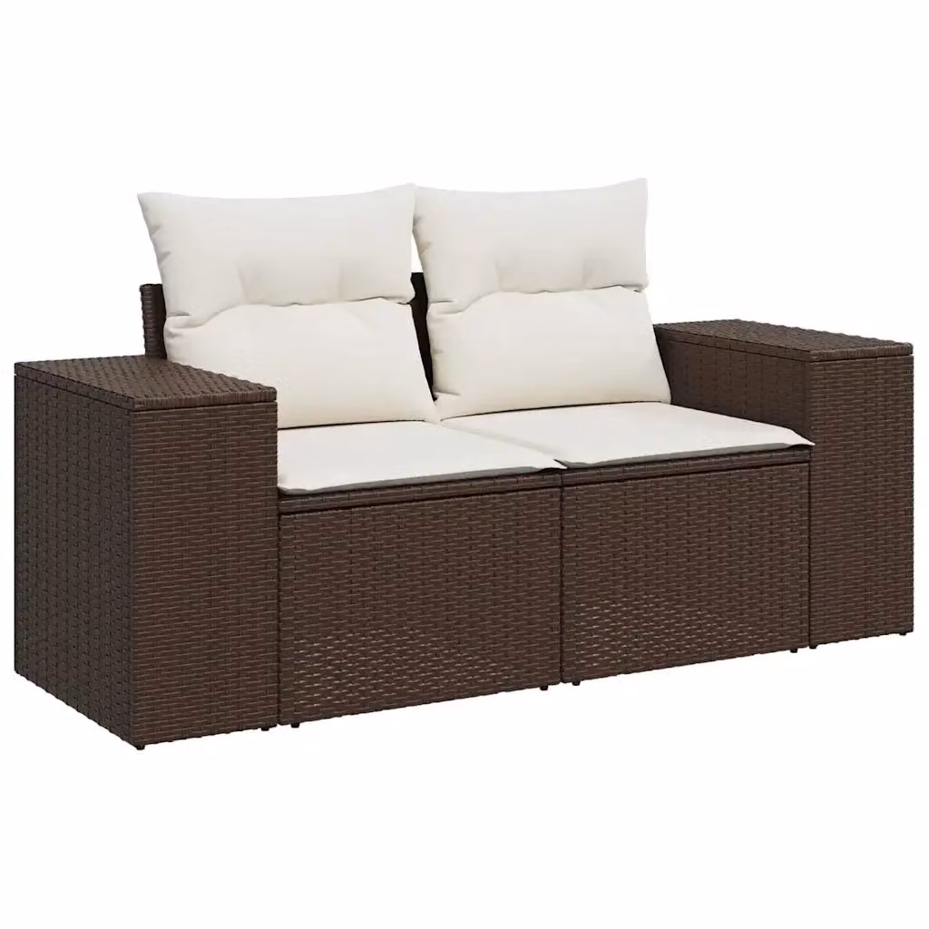 Divano da giardino a 2 posti Design Mania in polyrattan marrone con cuscini bianchi L: 186 cm, P: 69 cm, H: 62 cm – 2