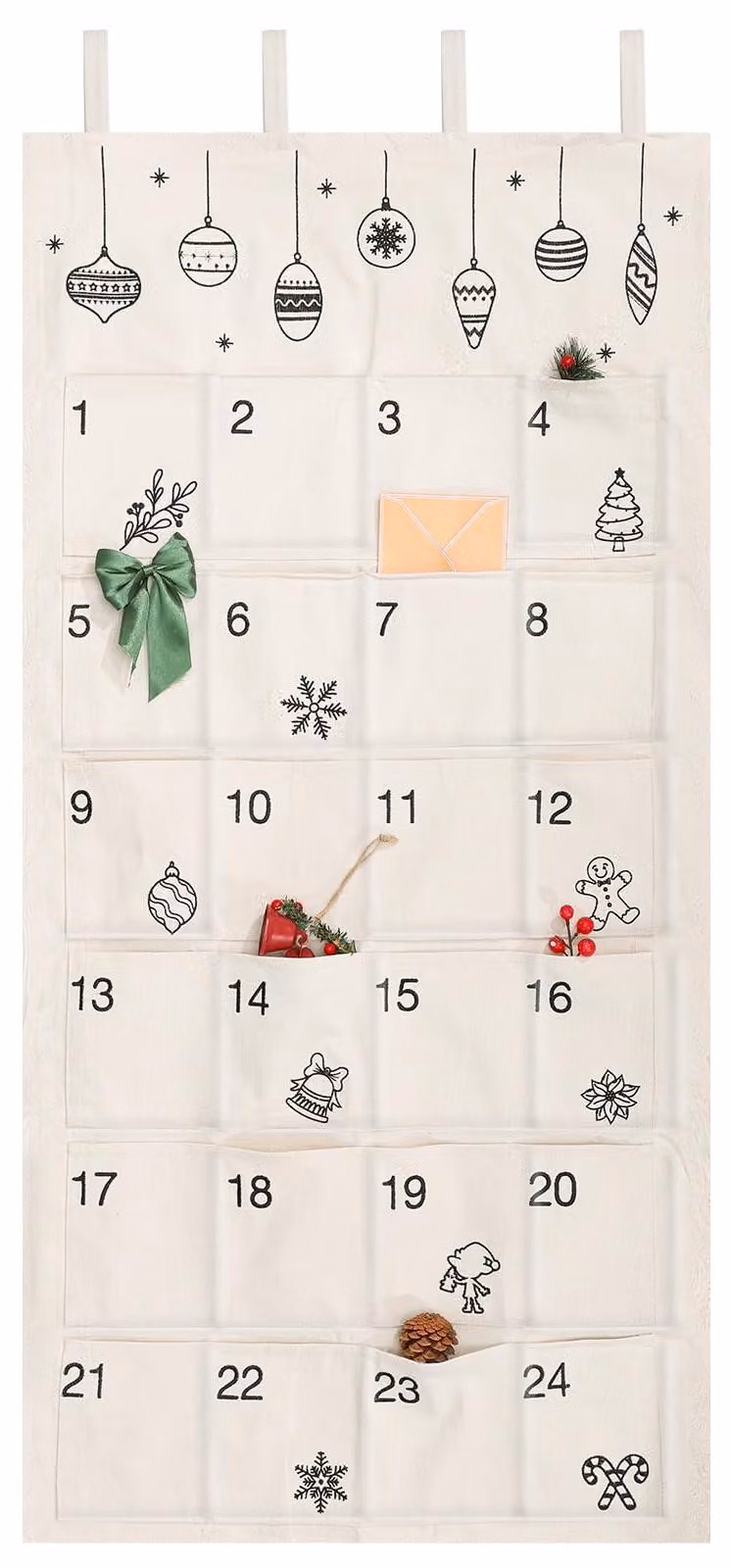 Calendario dell'Avvento da riempire, 24 scomparti, tessuto, color beige, 120x60 cm