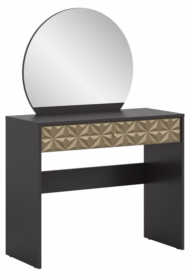 Comodino da trucco moderno con specchio, in melaminico nero