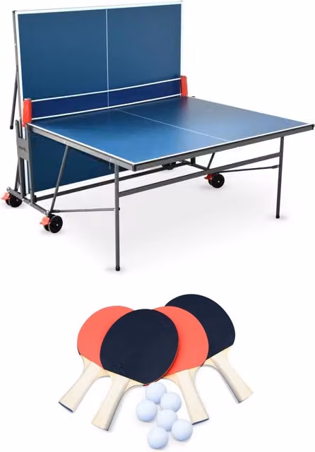 Tavolo da ping pong pieghevole da interno con 4 racchette e 6 palline,