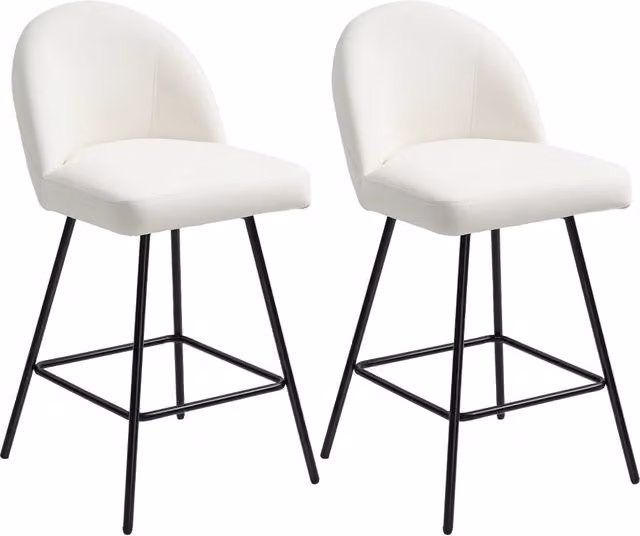Set di 2 sedie da bar Zephmum con schienale in velluto bianco crema e poggiapiedi in acciaio