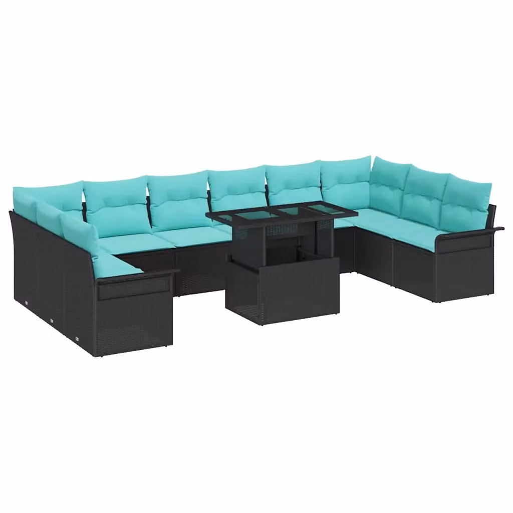 Set Divano da Giardino a Forma di U vidaXL con Cuscini Turchesi e Tavolino in Vetro Nero – 2