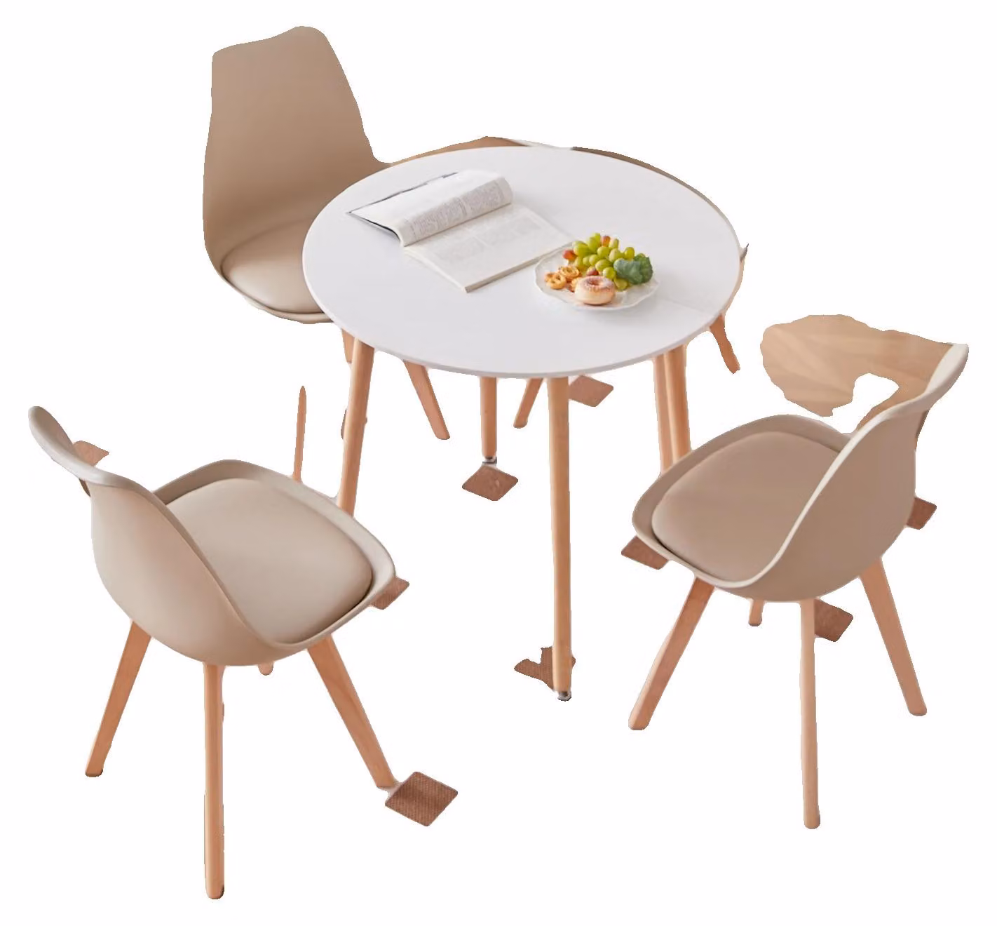 Set da pranzo, design moderno e minimalista, sedute imbottite, set beige